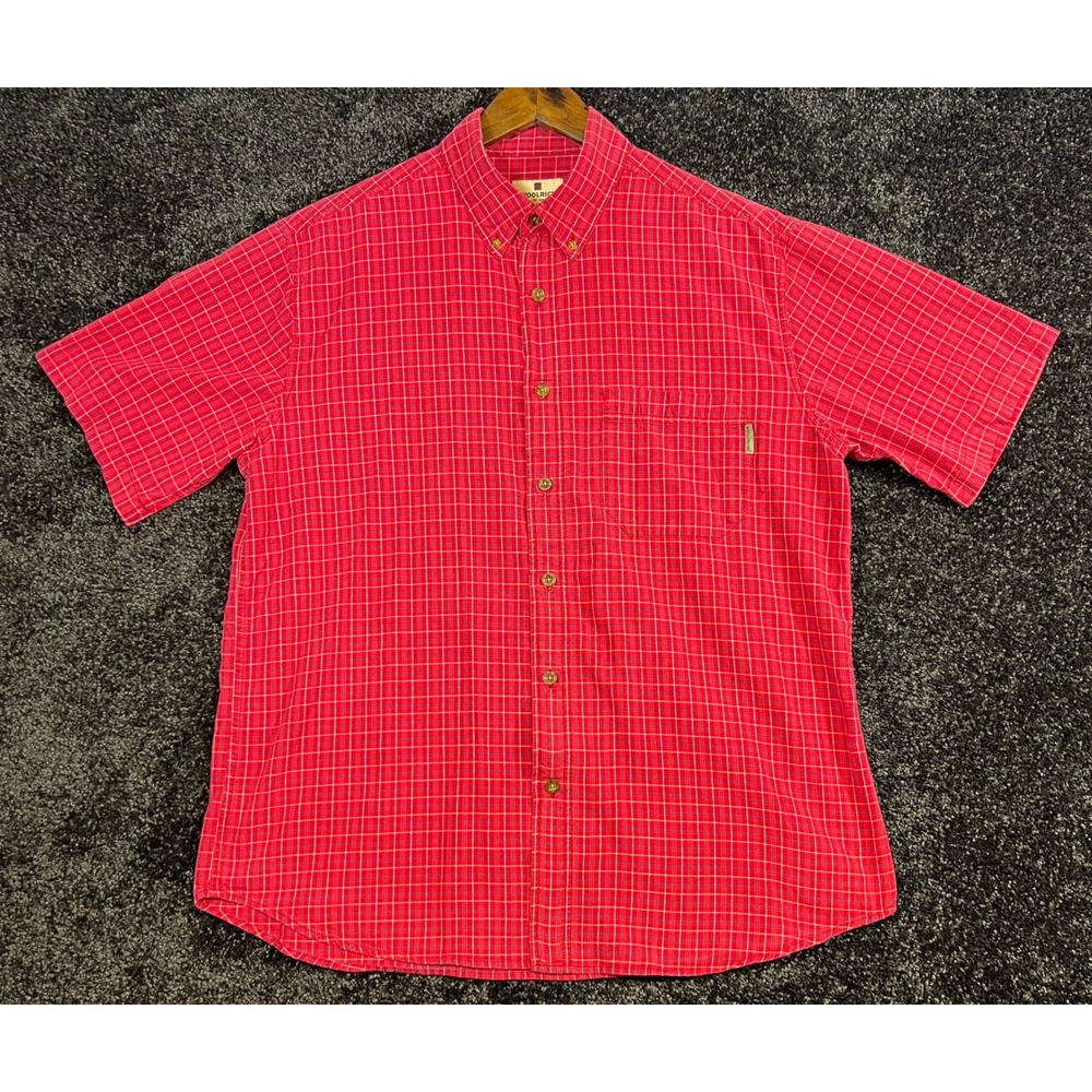Woolrich Red Plaid Button Up Short Sleeve Casual‎ Shirt Mens Large